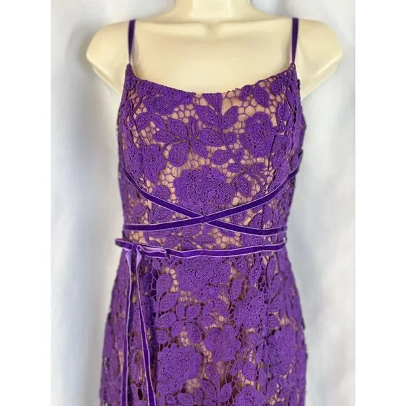 NWT Marchesa Notte Purple Beige Lace Formal Gown $795